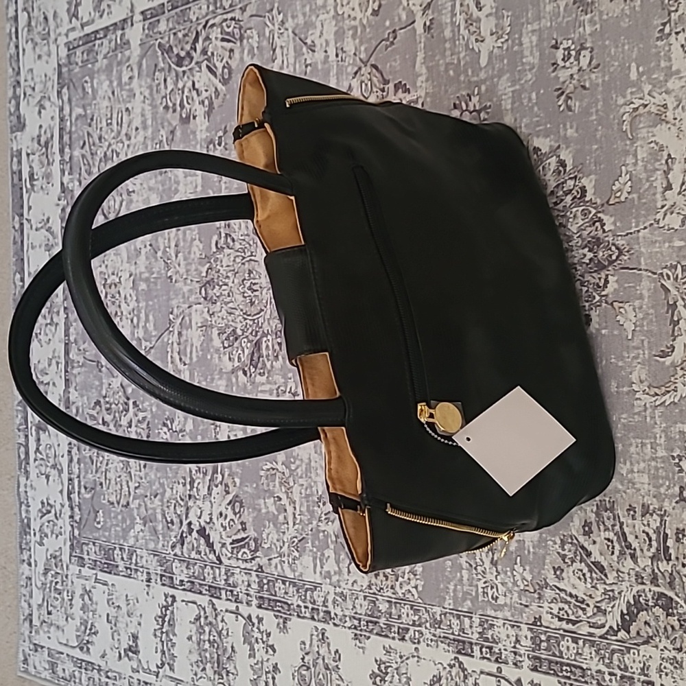 NWT Geir Ness Croc Embossed vegan reversible/ handbag/tote with gold hardware.